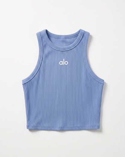 Alos Branded Women’s Ribbed Racerback Crop Tank - Dusty Blue WTT-24