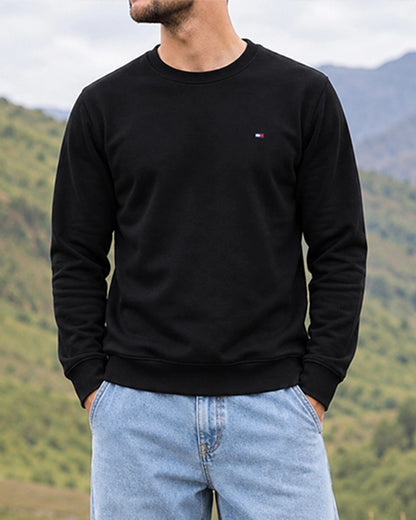 Tomie Hil Branded Mens Black Classic Crewneck Sweatshirt Sp-28