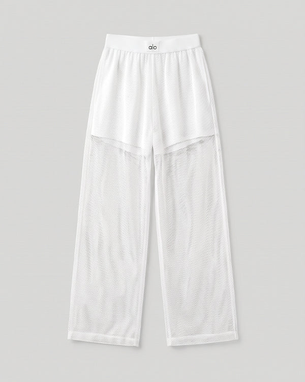 Alos Branded Airbrush Mesh Tank & Wide-Leg Trouser Set - White