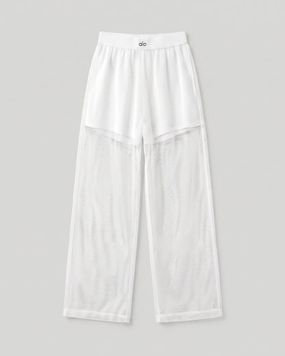 Alos Branded Airbrush Mesh Tank & Wide-Leg Trouser Set - White