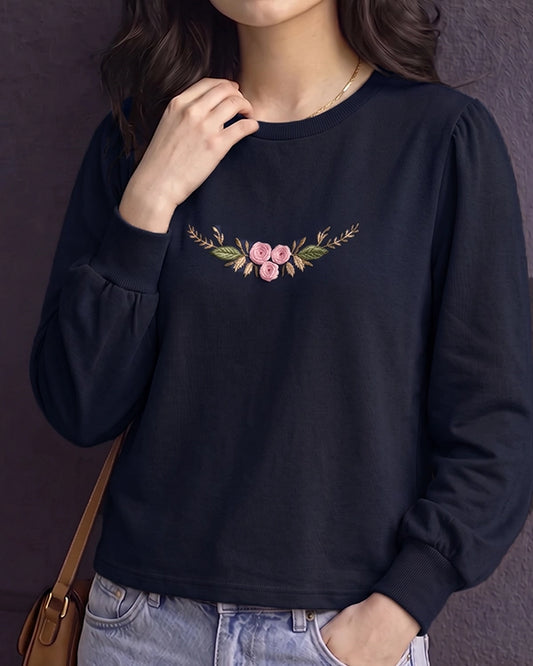 Branded Embroidered Floral Navy Blue Sweatshirt Sp-20