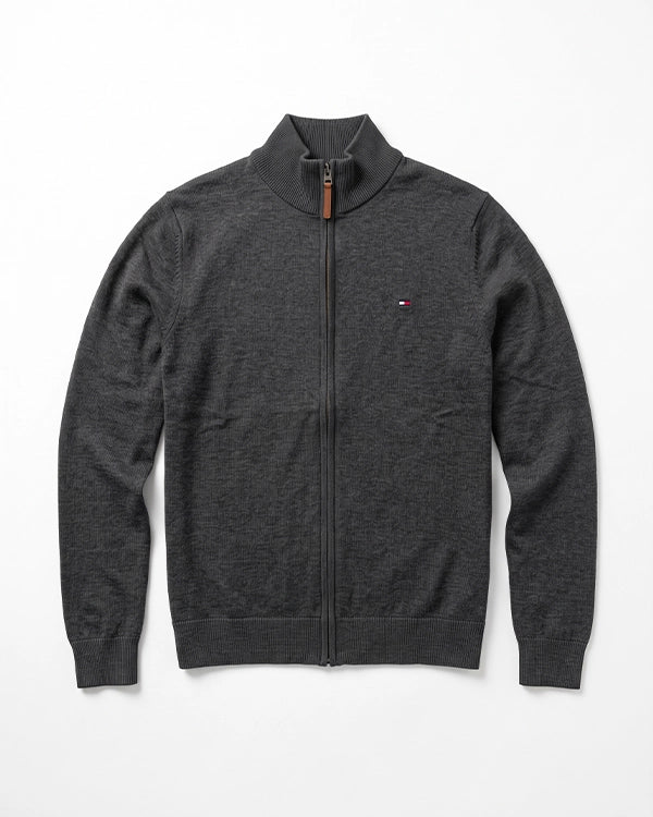 Tomie Hil Branded Charcoal Grey Full-Ziper Mock Neck Sp-34