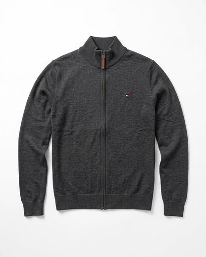 Tomie Hil Branded Charcoal Grey Full-Ziper Mock Neck Sp-34