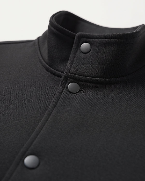 Kennath Col Branded Men's Minimalist Stand-Collar Snap-Button Fleece Jacket - Black Sp-42
