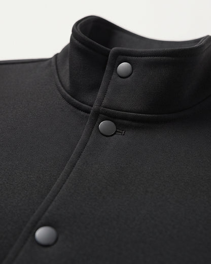 Kennath Col Branded Men's Minimalist Stand-Collar Snap-Button Fleece Jacket - Black Sp-42