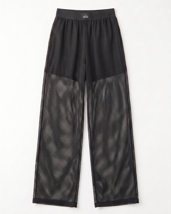 Alos Branded Airbrush Mesh Tank & Wide-Leg Trouser Set - Black