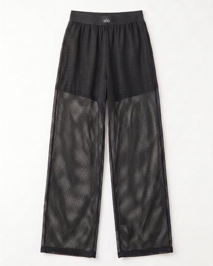 Alos Branded Airbrush Mesh Tank & Wide-Leg Trouser Set - Black