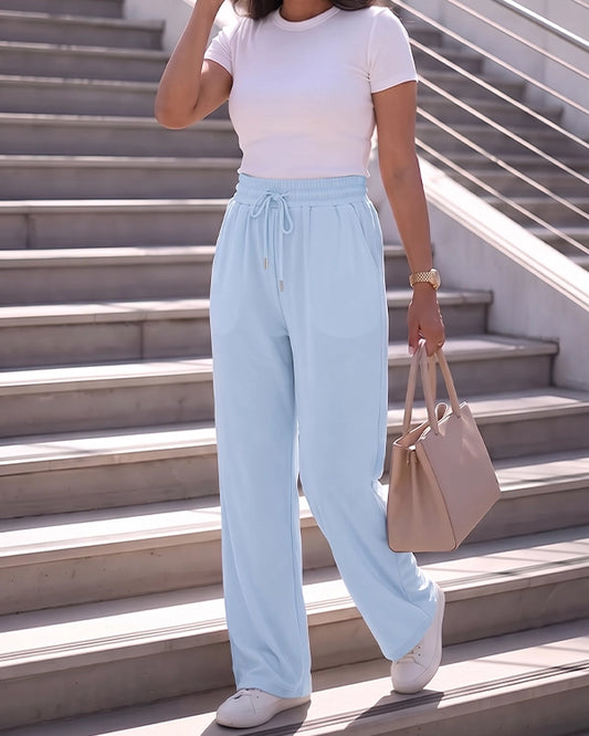 Rogr Branded Womens Wide-Leg Trousers Pastel Pastel Blue WTR-14