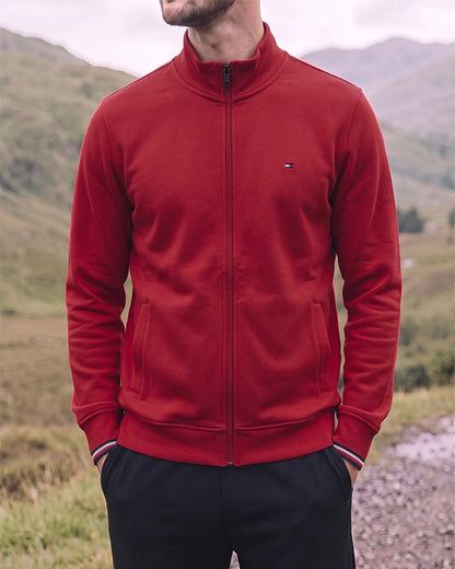 Tomie Hil Branded Charcoal Red Full-Ziper Mock Neck Sp-35