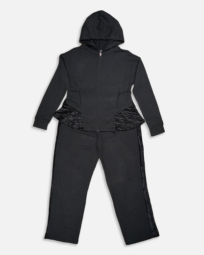 Caila Branded Women's Black Zip-Up Hoodie & Wide-Leg Trouser Co-ord Set WCS-01