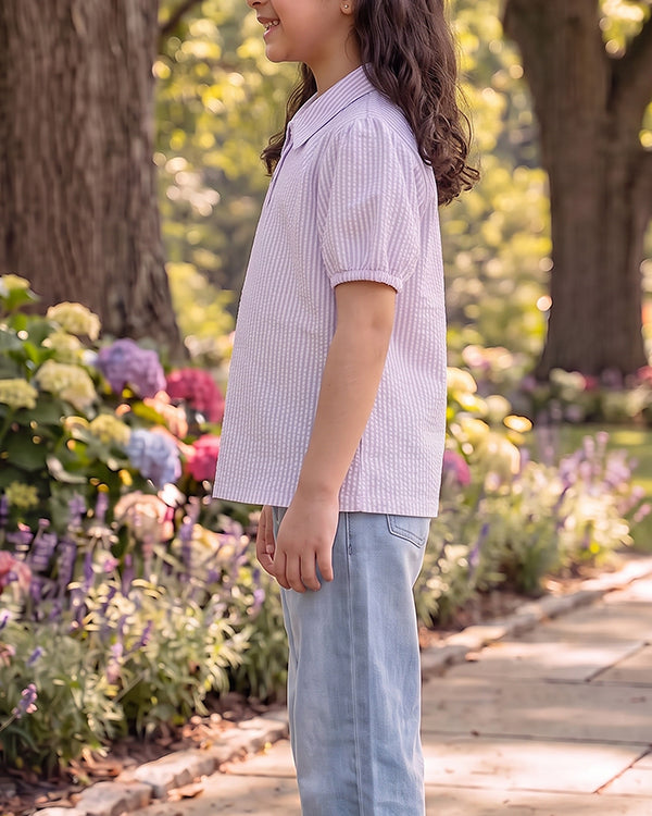 Spark Branded Girls Pinstripe Cotton Shirt – Lavender GF-06