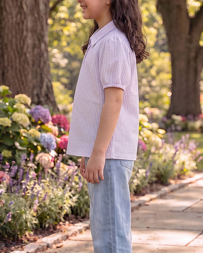 Spark Branded Girls Pinstripe Cotton Shirt – Lavender GF-06