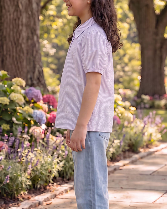 Spark Branded Girls Pinstripe Cotton Shirt – Lavender GF-06