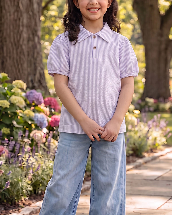 Spark Branded Girls Pinstripe Cotton Shirt – Lavender GF-06