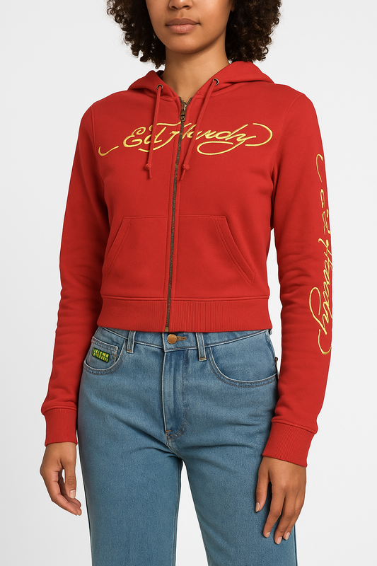 ED HRDY Branded Women's Crop Zipper Hoodie Red Color HRDH-24