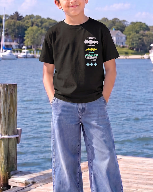 Zarraa Boy's Black “Chase More Dreams” Graphic T-Shirt BTS-19