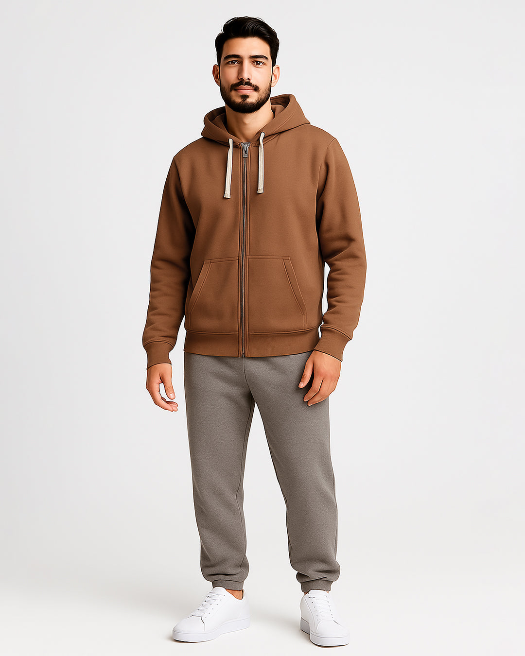 Adony Branded Men’s Essential Fleece Zip-Up Hoodie – Brown MZH-10