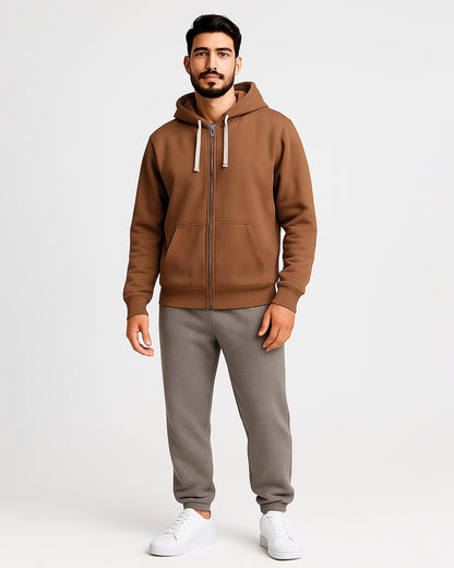 Adony Branded Men’s Essential Fleece Zip-Up Hoodie – Brown MZH-10