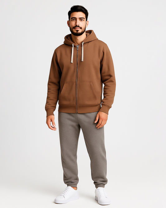 Adony Branded Men’s Essential Fleece Zip-Up Hoodie – Brown MZH-10