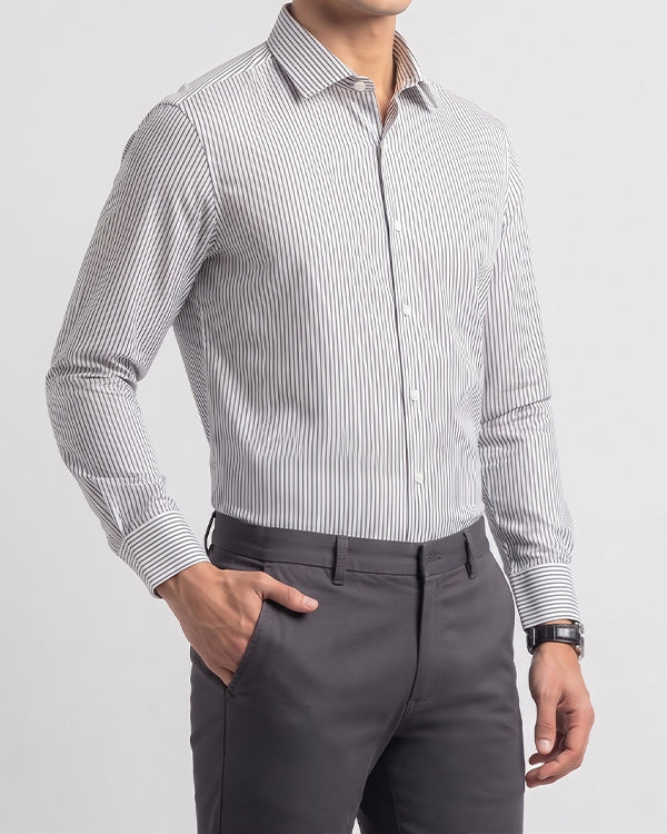 Michael Krs Branded Men's Slim Fit Striped Shirt White & Grey Color MFS-06