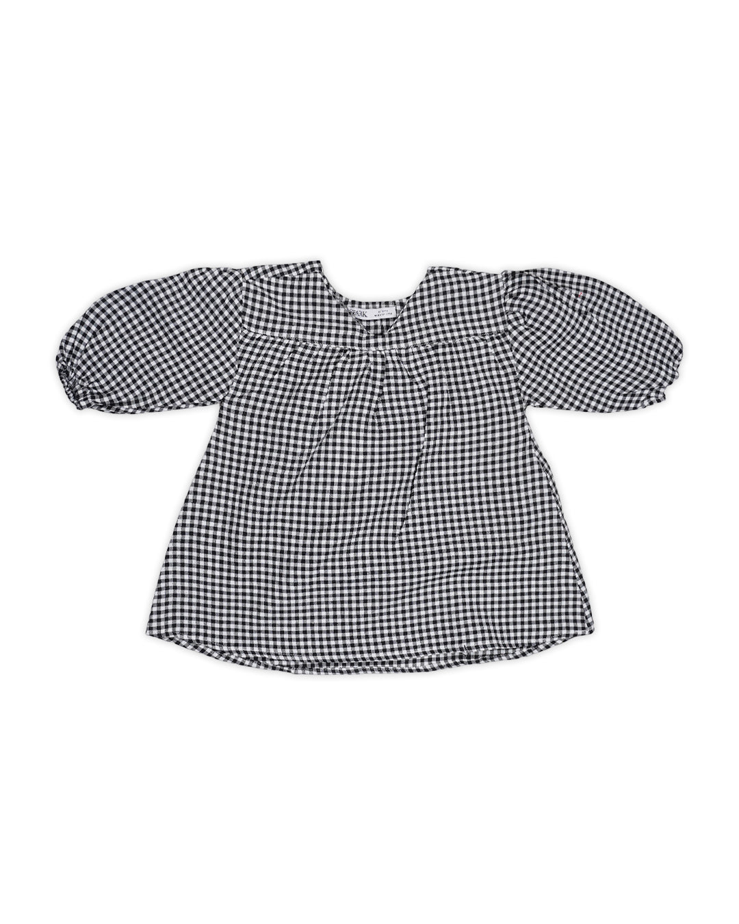 SPARK Branded Kids Gingham Puff-Sleeve Fusion Top GF-14