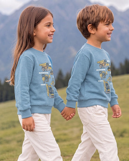 Branded Kids "Construction Vehicles" Graphic Blue Sweatshirt Sp-09