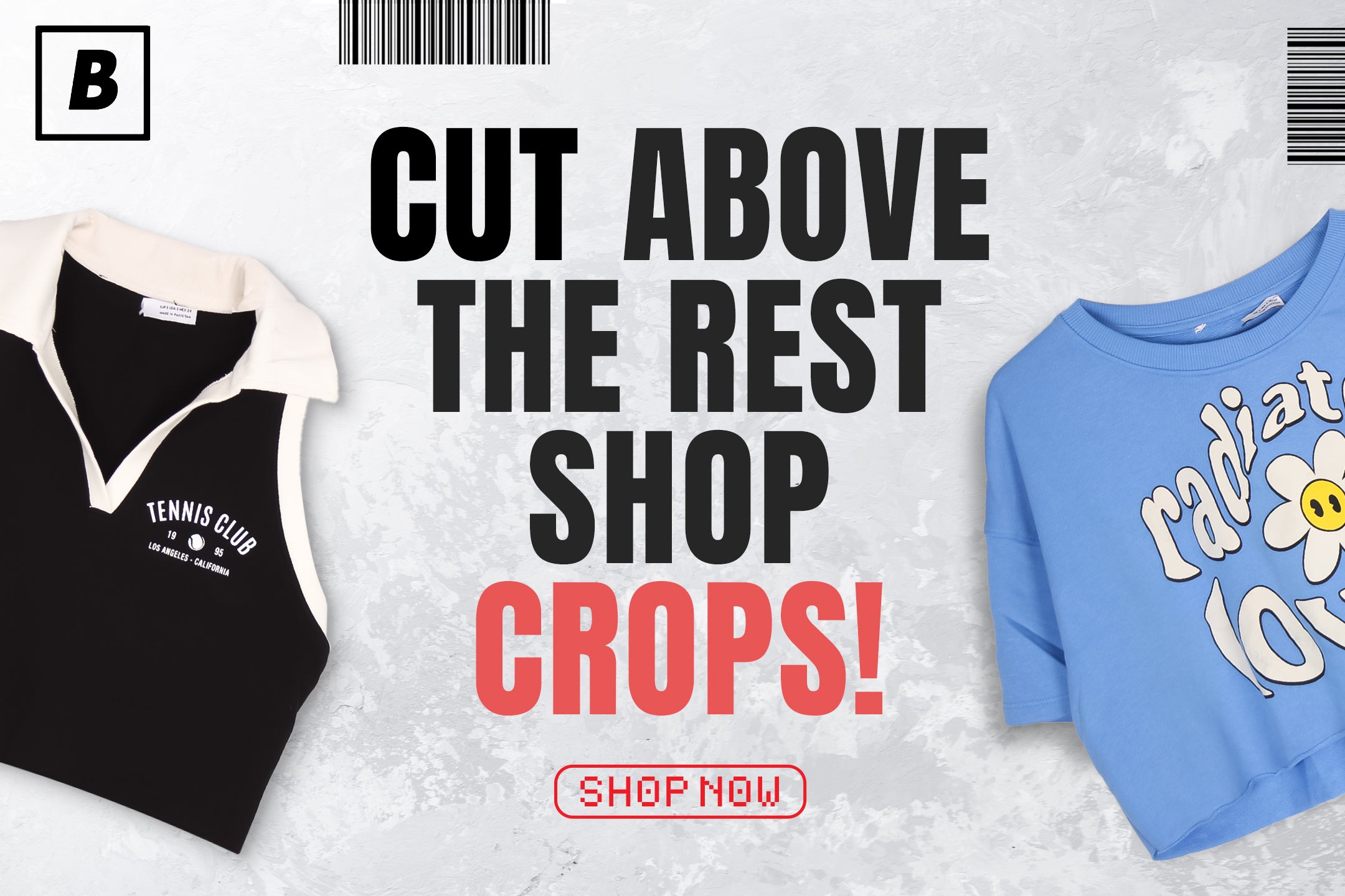 "Cut Above The Rest - Shop Crops" written with crop tops