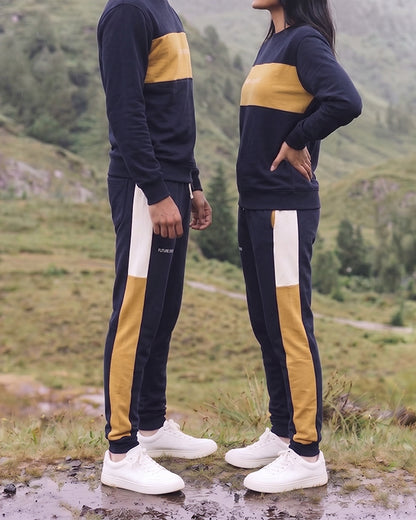 PRIMK Branded Unisex Navy Blue Colorblock Tracksuit Set – Sweatshirt & Joggers UCS-04
