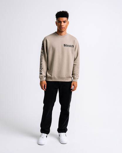 Jardan Branded Men’s “Blessed” Printed Fleece Sweatshirt – Beige MSWT-04