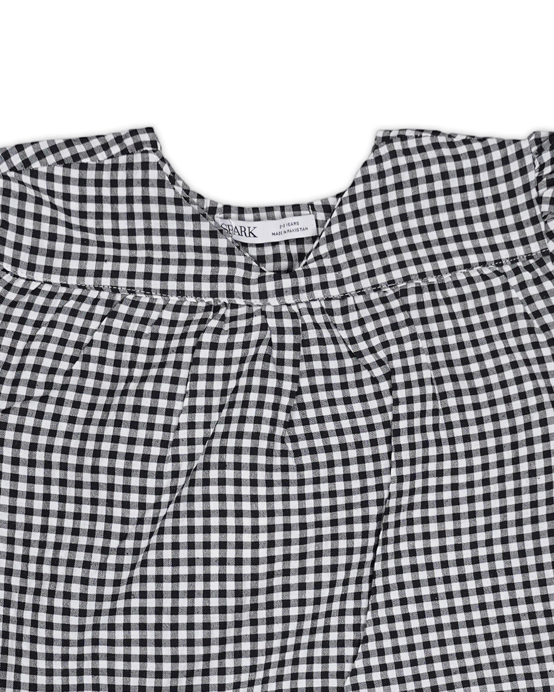 SPARK Branded Kids Gingham Puff-Sleeve Fusion Top GF-14