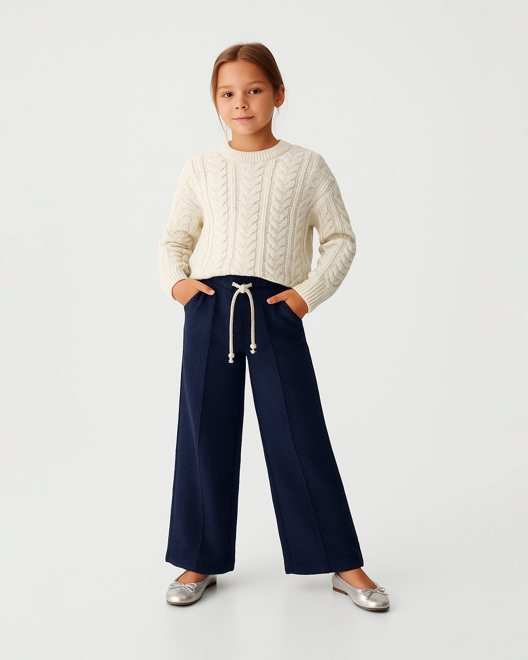 Winters Girls’ Cozy Wide-Leg Trousers – Navy GT-10