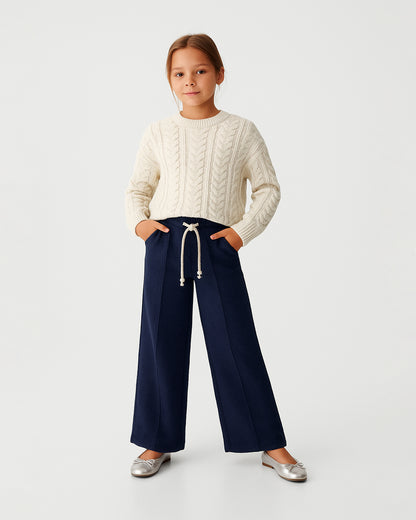 Winters Girls’ Cozy Wide-Leg Trousers – Navy GT-10