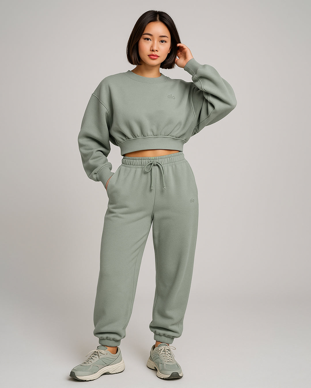 Alos Branded Essential Fleece Co-Ord Set – Sage Green (Premium Export ...