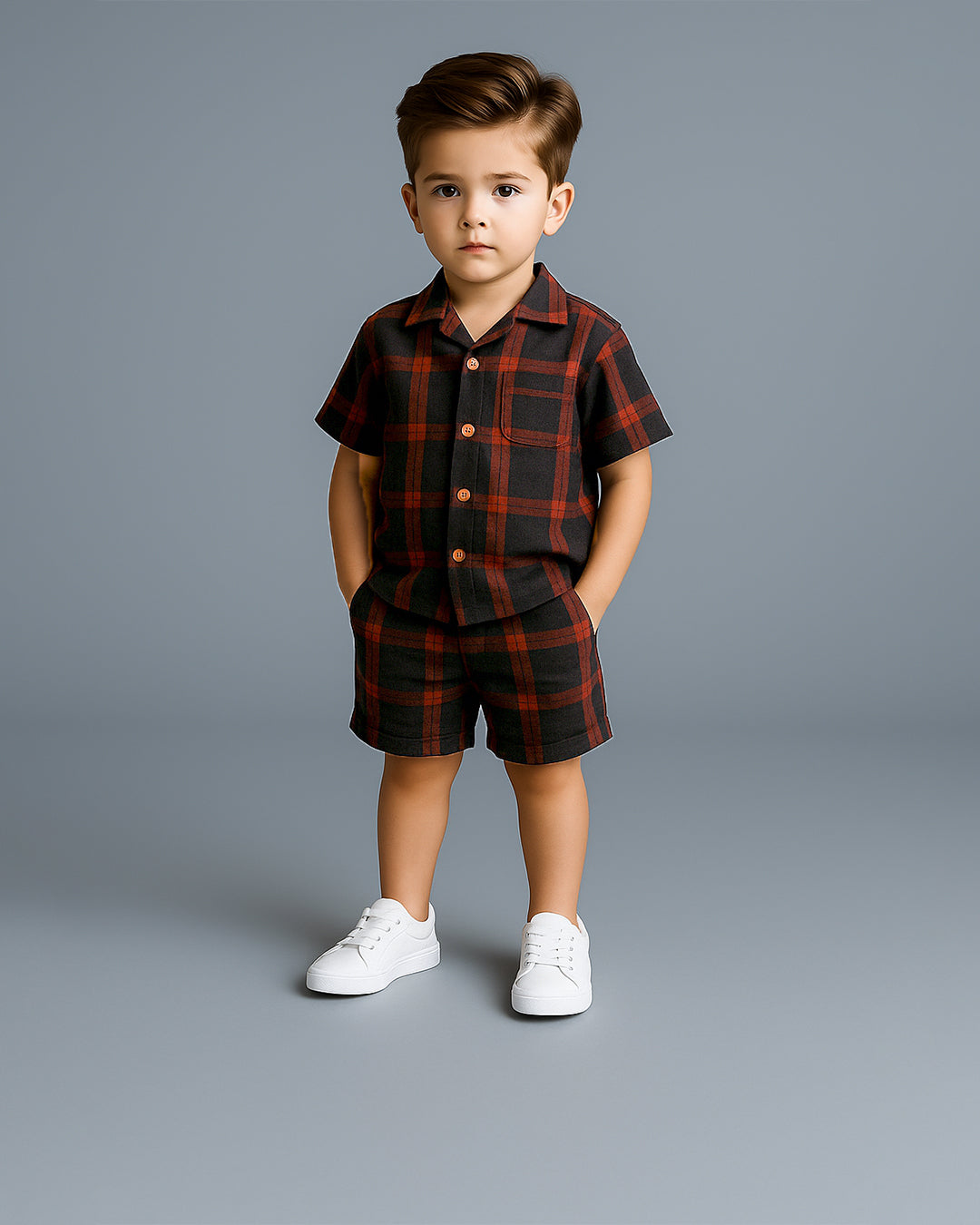 Spark Rust Black Checkered Co-ord Set for Boys BCS-02