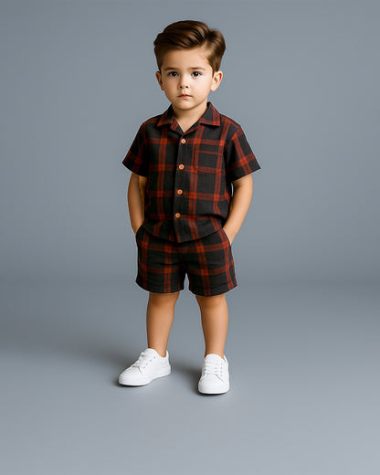 Spark Rust Black Checkered Co-ord Set for Boys BCS-02