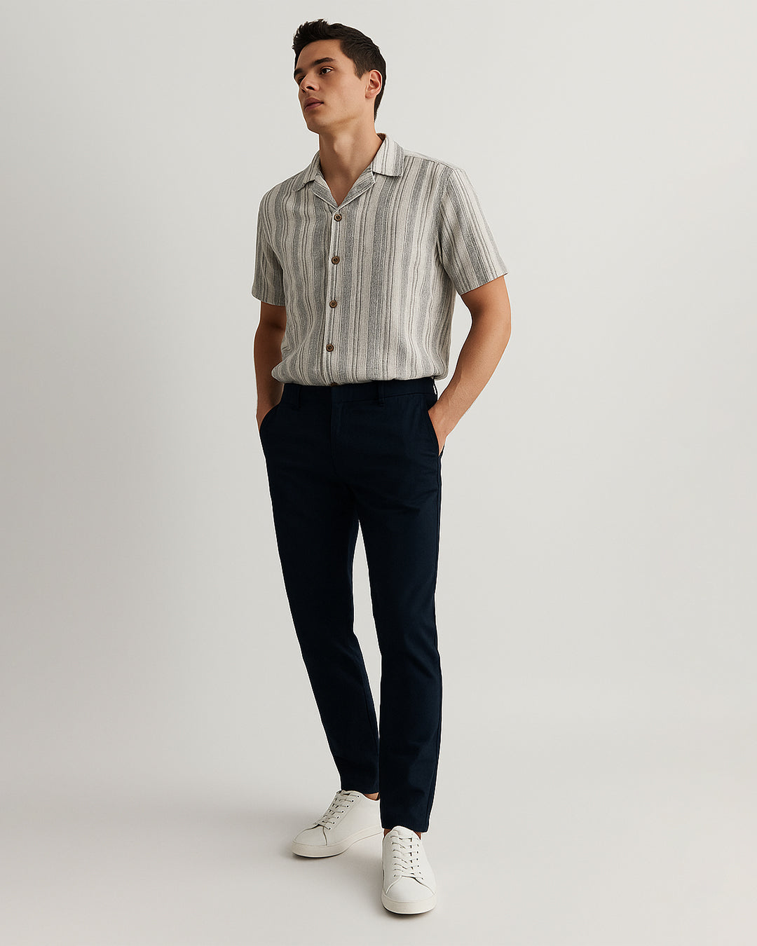 PullNBear Branded Men’s Striped Resort Collar Short-Sleeve Shirt MCS-27