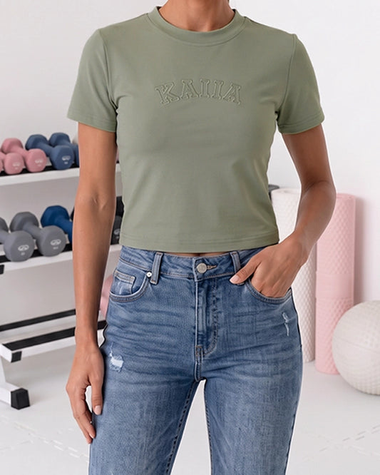 Women's Embroidered Crop Top – Sage Green WTT-15