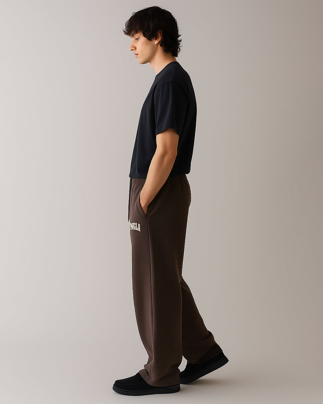 Younglay Winter Branded Unisex Fleece Wide-Leg Trousers – Mocha Brown UT-22