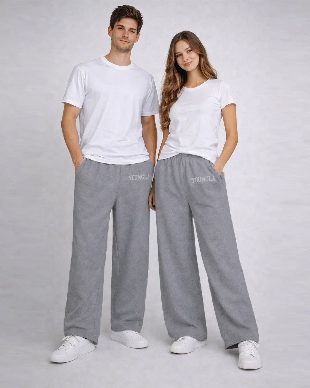 Younglay Branded Wide-Leg Fleece Trouser - Stone Grey UT-28