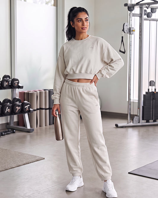 Alos Branded Essential  Fleece Co-Ord Set – Off-White (Premium Export)(Trouser & Shirt sold separately)WCS-21