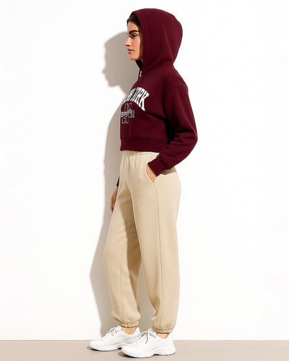 Teranovy Branded Women’s Cropped Hoodie – Maroon WHD-04