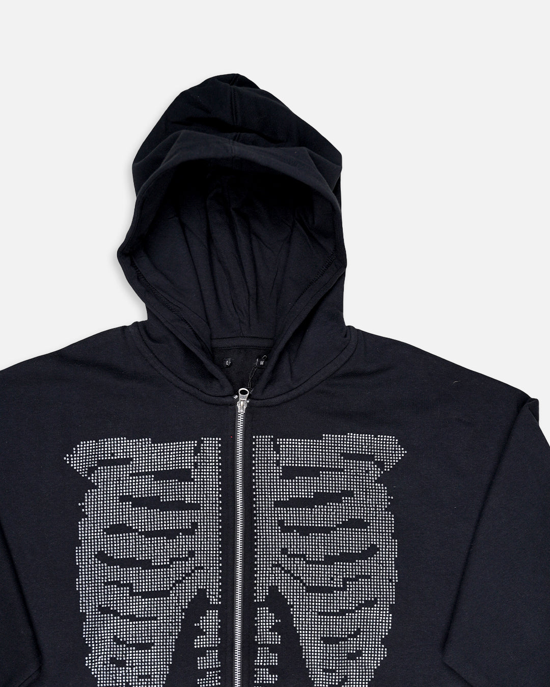 Premium Rhinestone Skeleton Zip-Up Hoodie – Black MZH-11