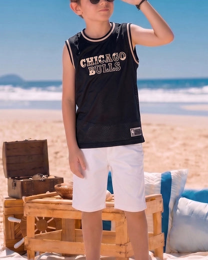 NBBA Branded Boy's Polyester Sando Black Color BSO-02