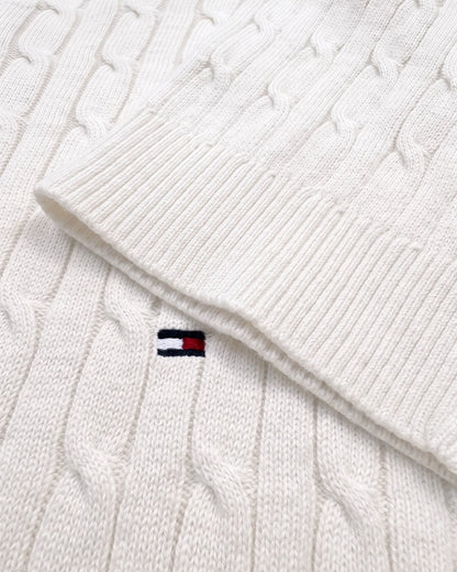 Tomie Hil Branded Mens White Cable Knit Crewneck Sweater Sp-30