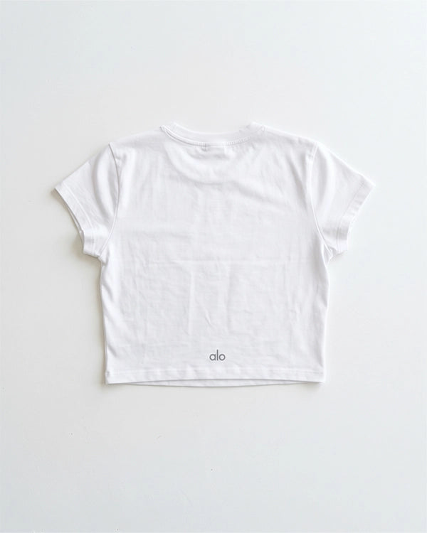 Alos Branded Women's Short Sleeve Athletic Crop Top - White WTT-23
