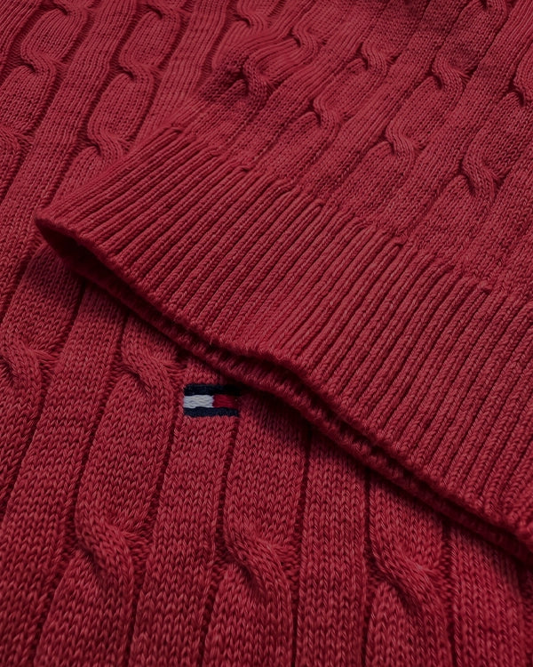 Tomie Hil Branded Mens Maroon Cable Knit Crewneck Sweater Sp-31