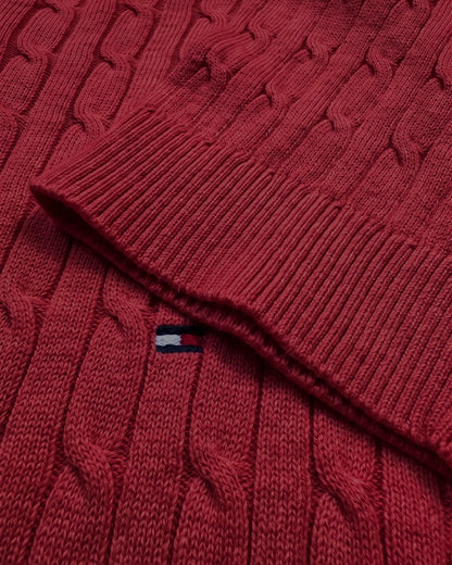 Tomie Hil Branded Mens Maroon Cable Knit Crewneck Sweater Sp-31