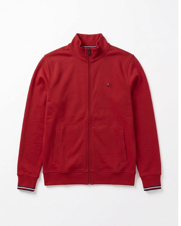 Tomie Hil Branded Charcoal Red Full-Ziper Mock Neck Sp-35