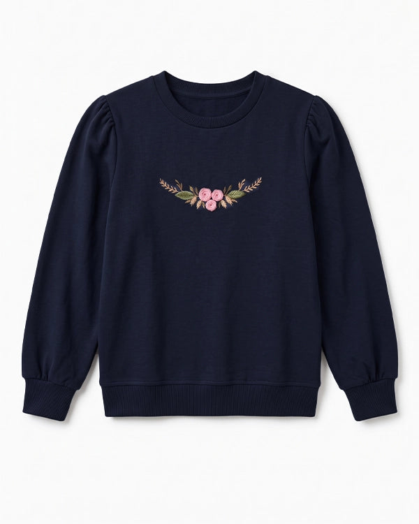 Branded Embroidered Floral Navy Blue Sweatshirt Sp-20