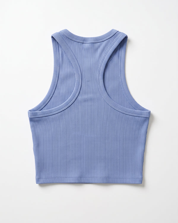 Alos Branded Women’s Ribbed Racerback Crop Tank - Dusty Blue WTT-24